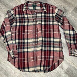 Lauren Ralph Lauren Linen Plaid‎ Button Down Long Sleeve Shirt Size 8